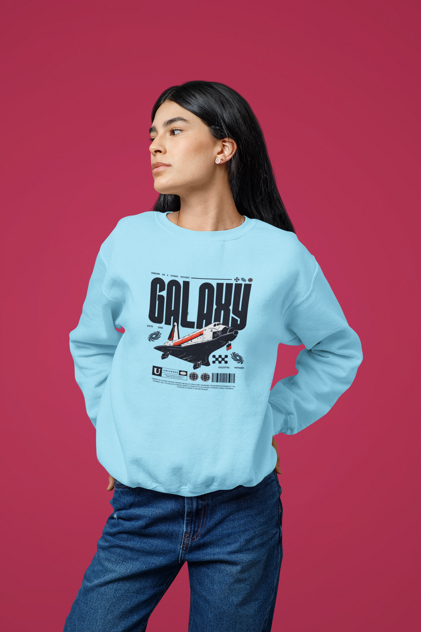 Vordy'X Galaxy Pure Cotton Premium Sweatshirt Skyblue